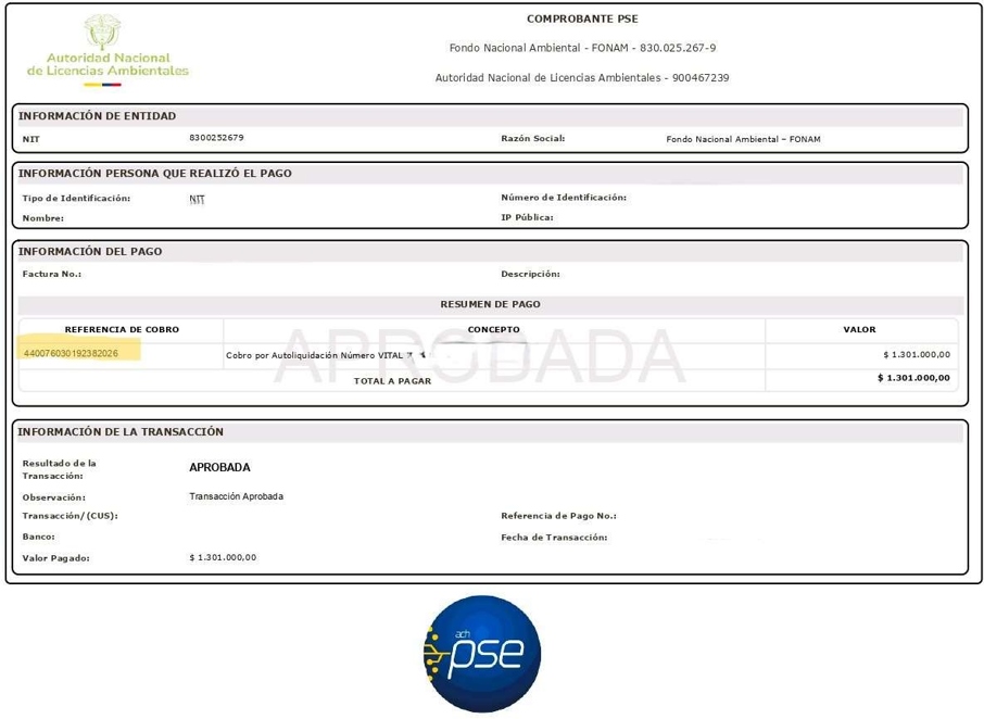 Imagen de referencia de comprobante PSE